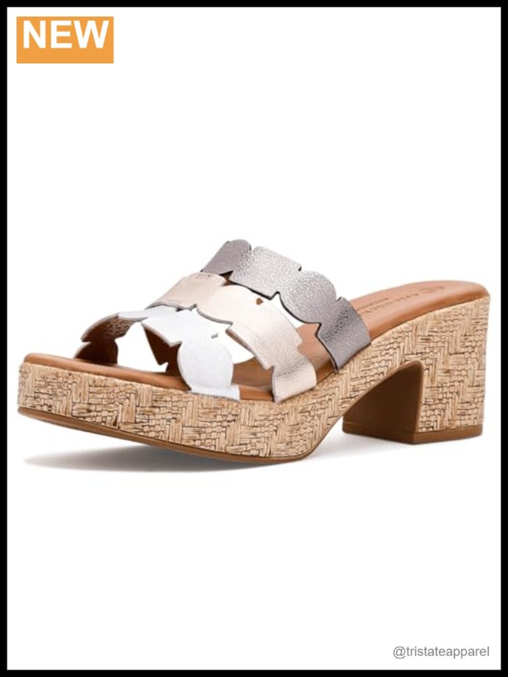 Strappy Leather Block Heel Slip On Sandal